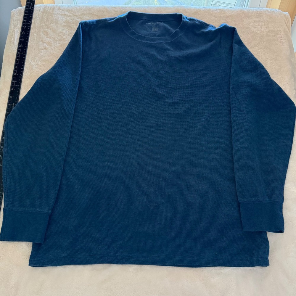 American Eagle Mens XL Blue Waffle Knit Thermal Long Sleeve Shirt Standard Fit